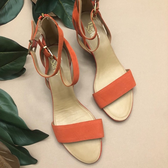 🏷SOLD Franco Sarto NWOT Orange Suede Danissa Ankle Buckle Wedge Sandal 9.5 - Picture 6 of 12